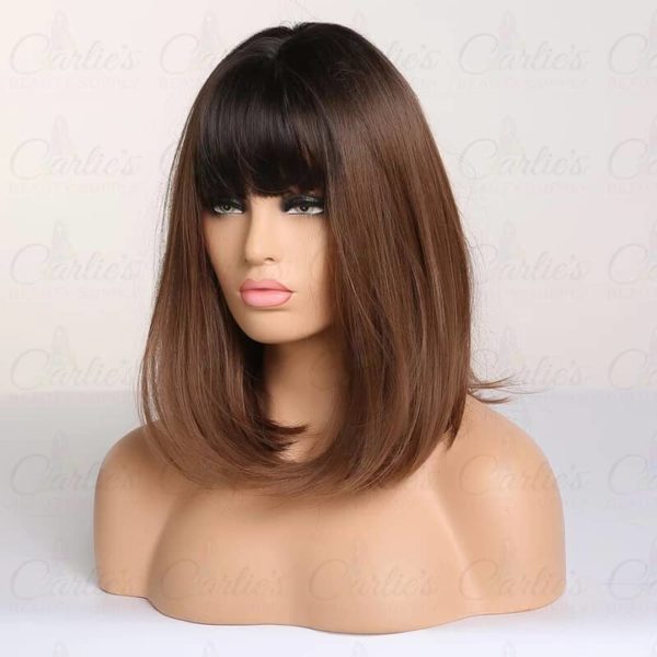 Black-to-Brown Ombre Bob with Bang Synthetic Wig