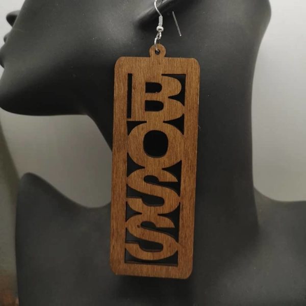 Boss Woooden Earrings (Natural Brown Wood Color)