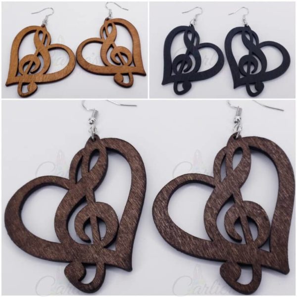 Musical Heart Wooden Earrings