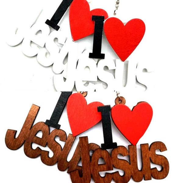 "I Love Jesus" Natural Wood Earrings